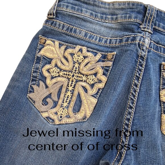 Trinity Ranch Bedazzled Embroidered Blue Denim Bootcut Jeans Sz Junior 11 - Picture 8 of 12